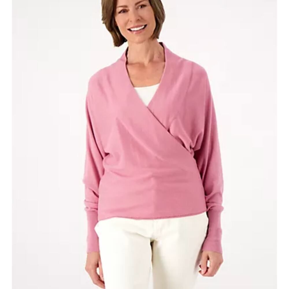NEW Encore by Idina Menzel QVC Wrap Front Dolman Sweater Mauve Sz L Soft Cozy - Picture 1 of 4